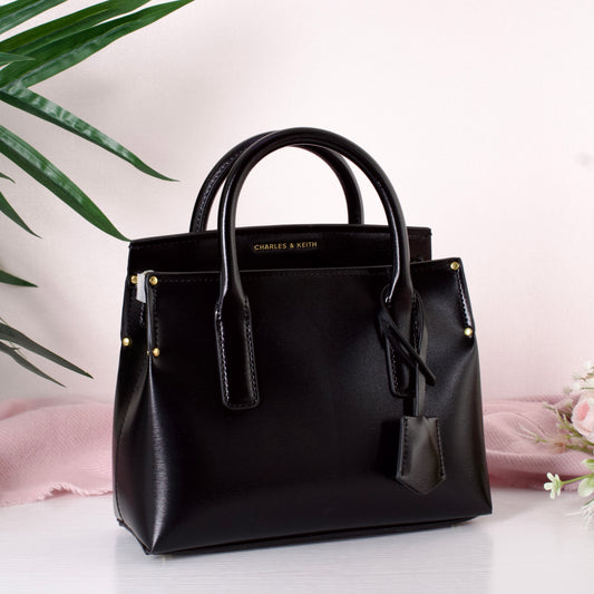 Rene Structured Top Handle Bag - Black