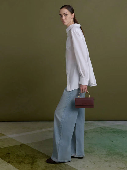 Kristine Sculptural-Handle Long Wallet - Wineberry Red