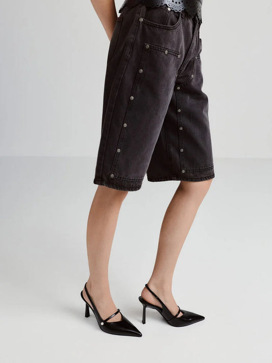 Helena Pearl-Buckle Pointed-Toe Slingback Pumps - Black Box