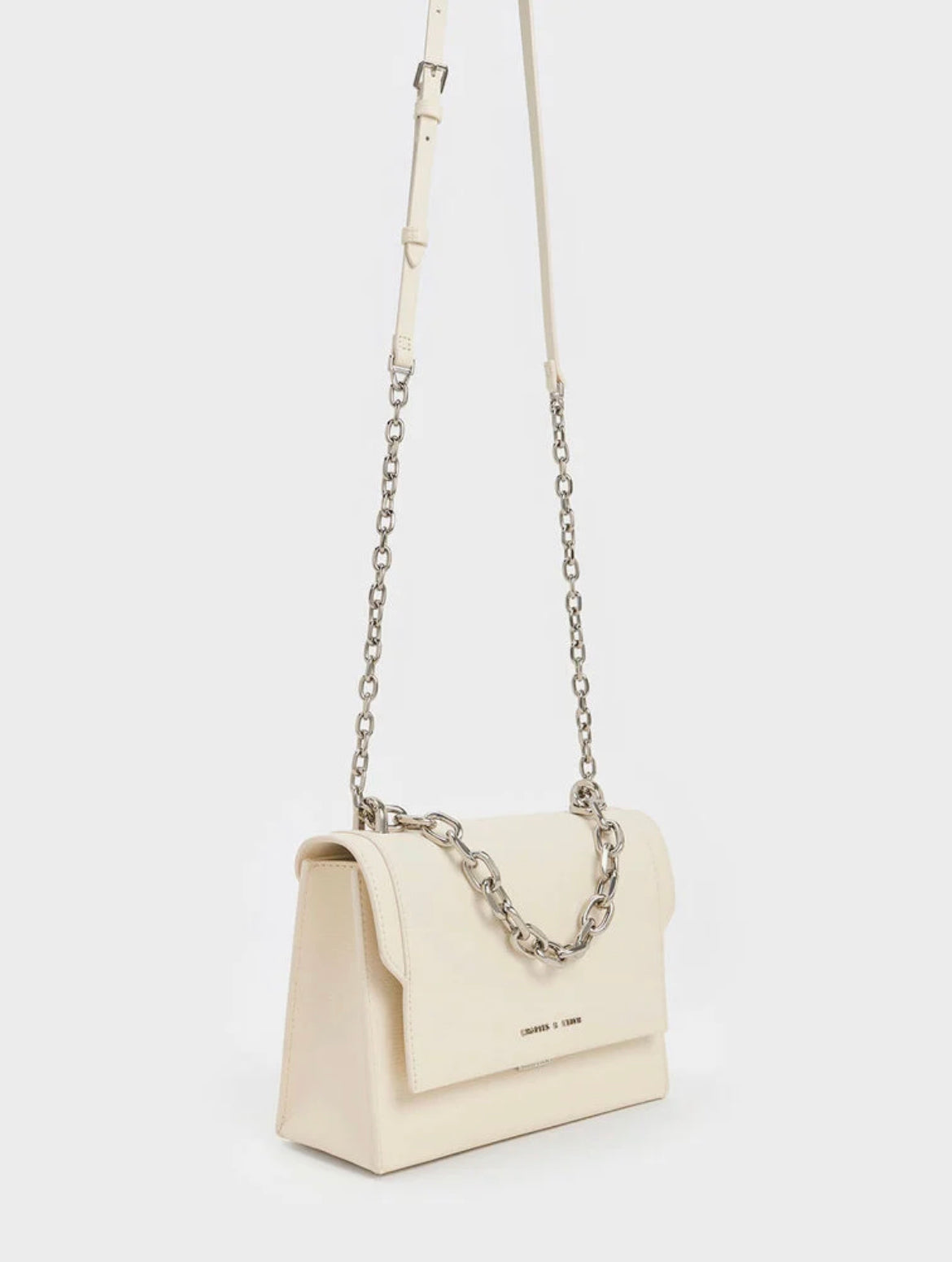 Front Flap Chain Handle Crossbody Bag - Cream