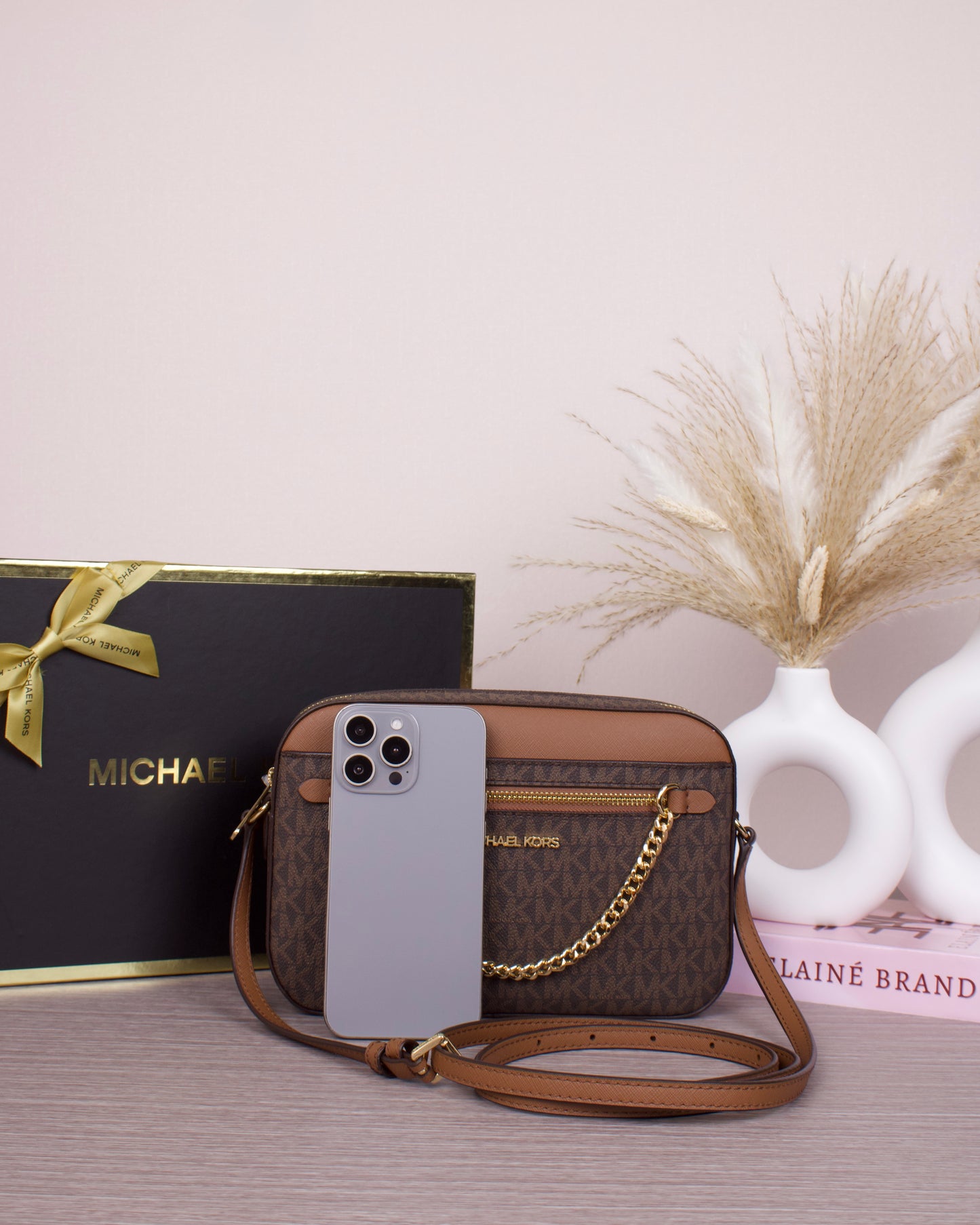 Jet Set Large Logo Crossbody Bag - BROWN