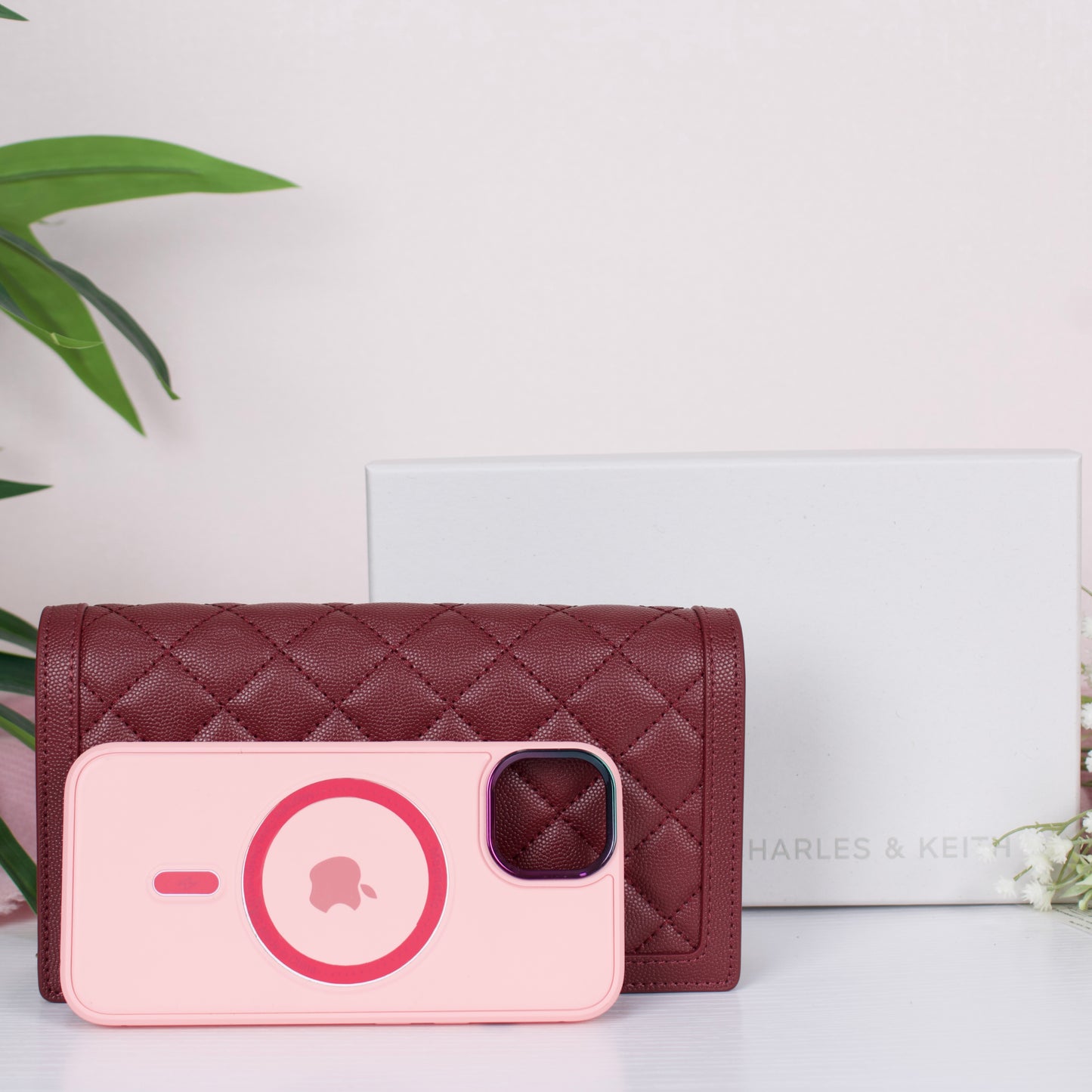 Micaela Quilted Long Wallet - Burgundy