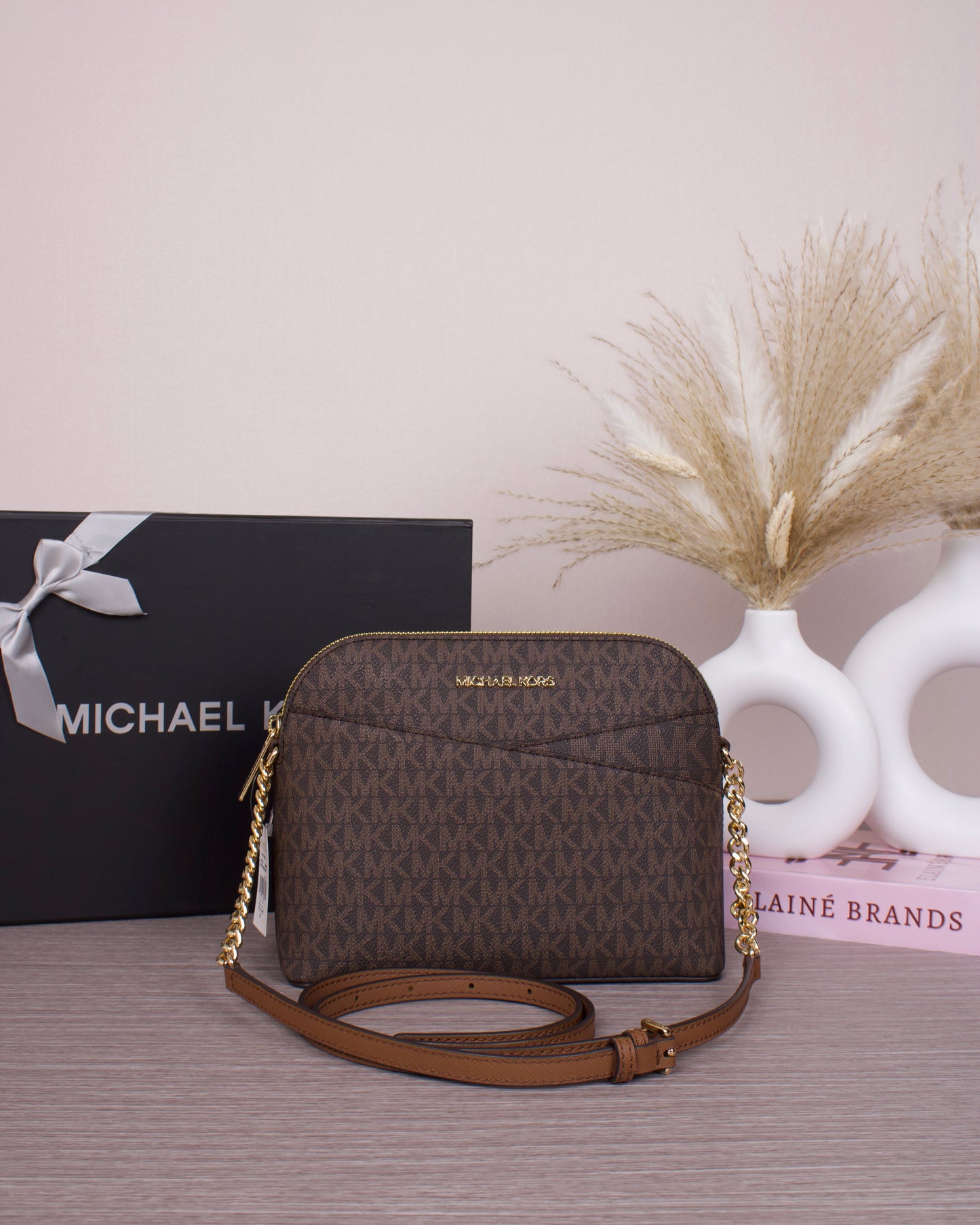 Jet Set Travel Medium Logo Dome Crossbody Bag - BROWN