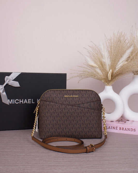 Jet Set Travel Medium Logo Dome Crossbody Bag - BROWN