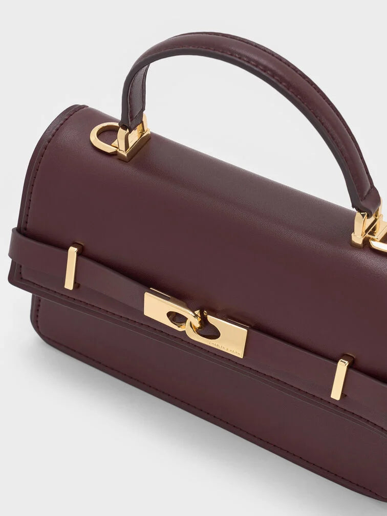 Arlet Belted Top Handle Bag - Wineberry Red