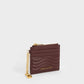 Aubrielle Stitch-Trim Zip Card Holder - Dark Chocolate