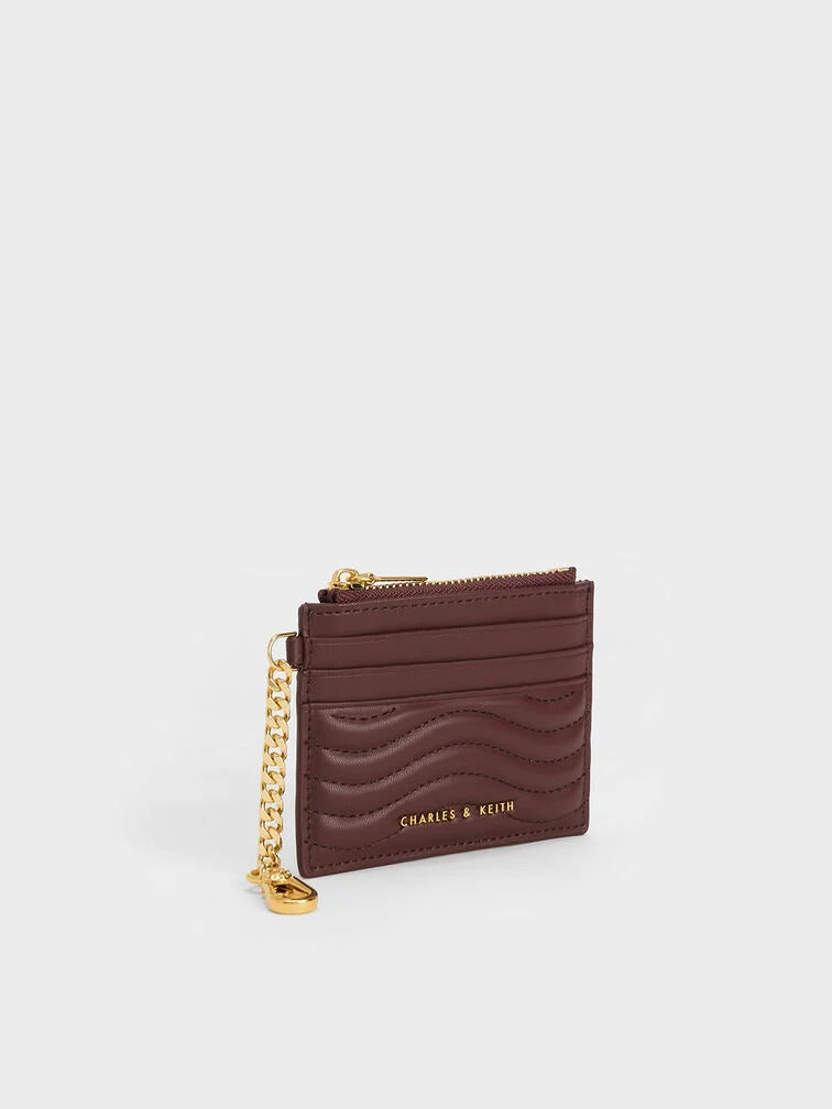 Aubrielle Stitch-Trim Zip Card Holder - Dark Chocolate