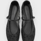 Gertrude Mesh Embroidered Floral Mary Janes - Black