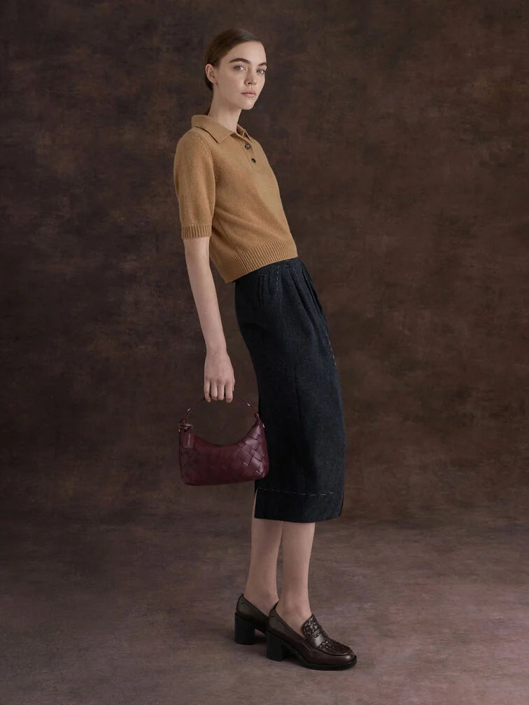 Ivette Woven Shoulder Bag - Wineberry Red