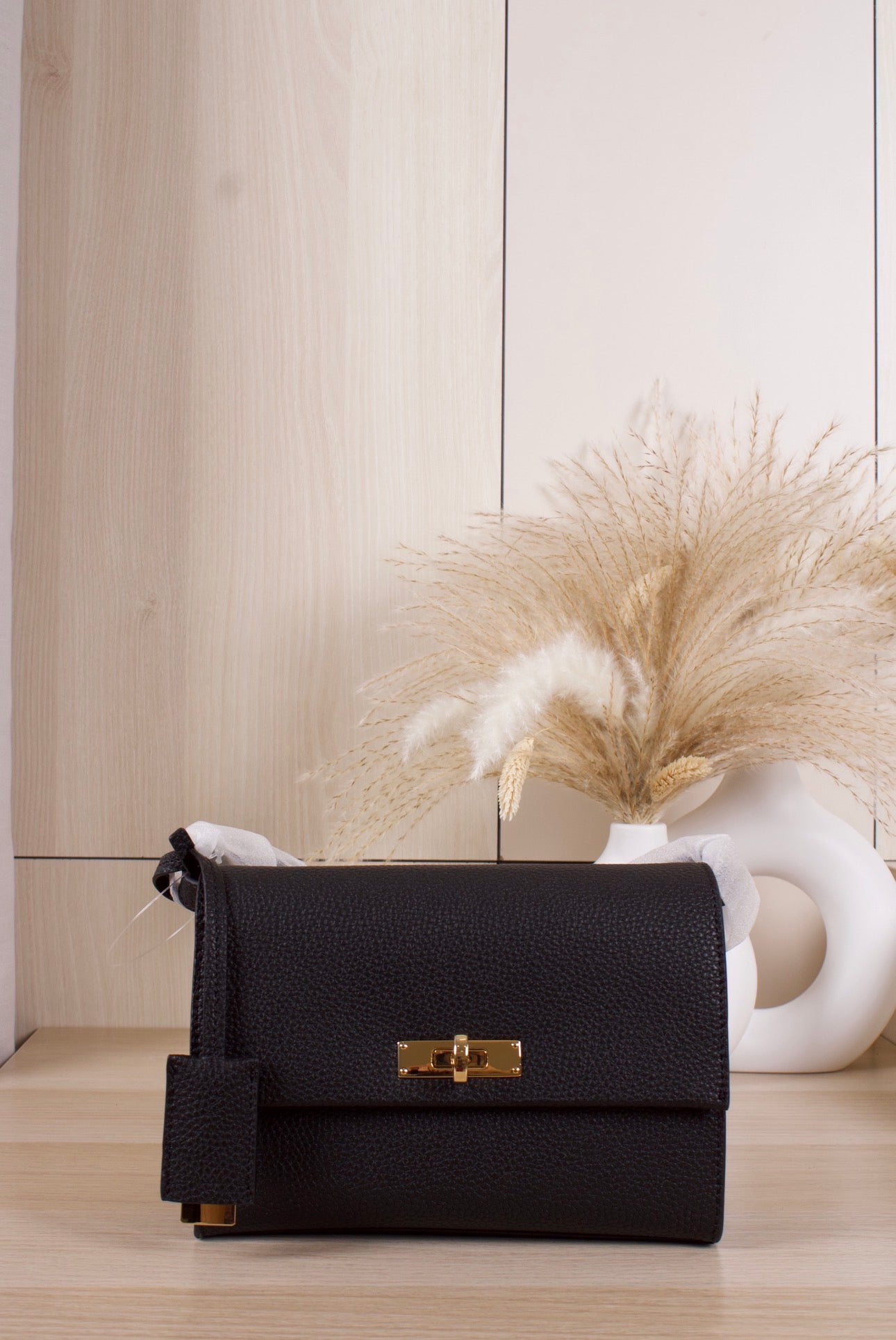 Chance Recycled Leather Turn-Lock Crossbody Bag - Black