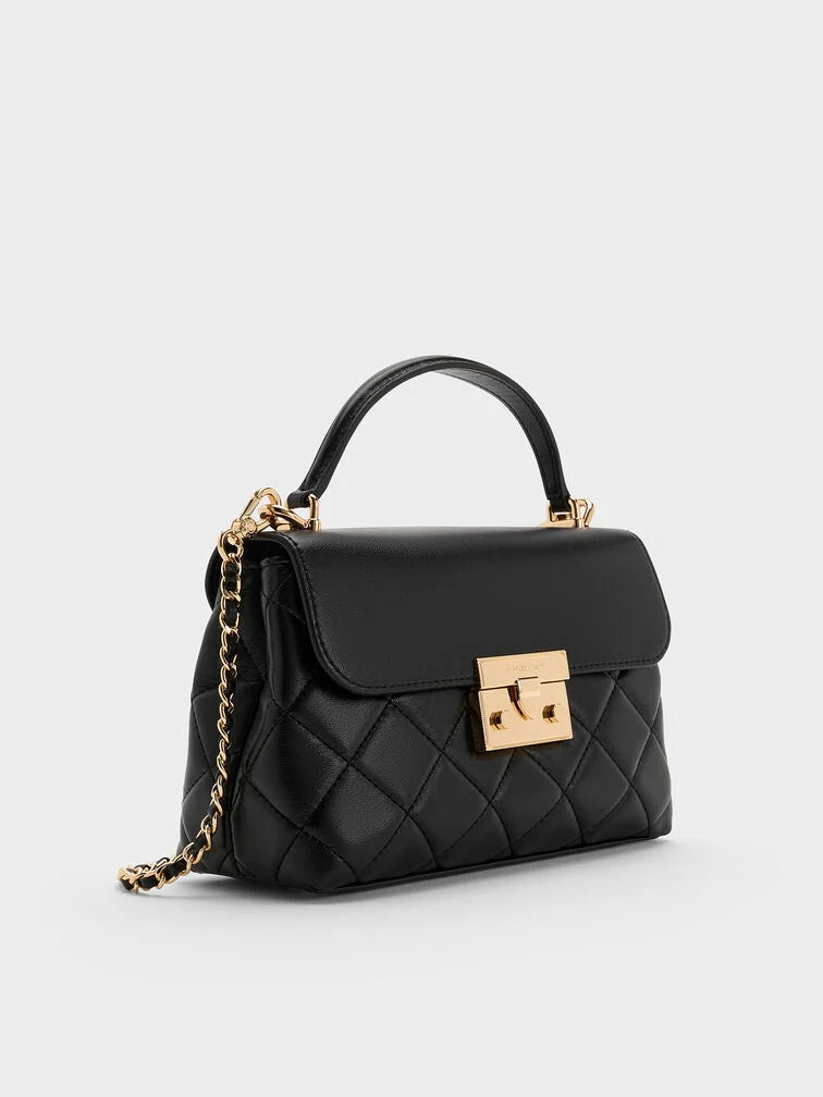 Alva Quilted Top Handle Bag - Black
