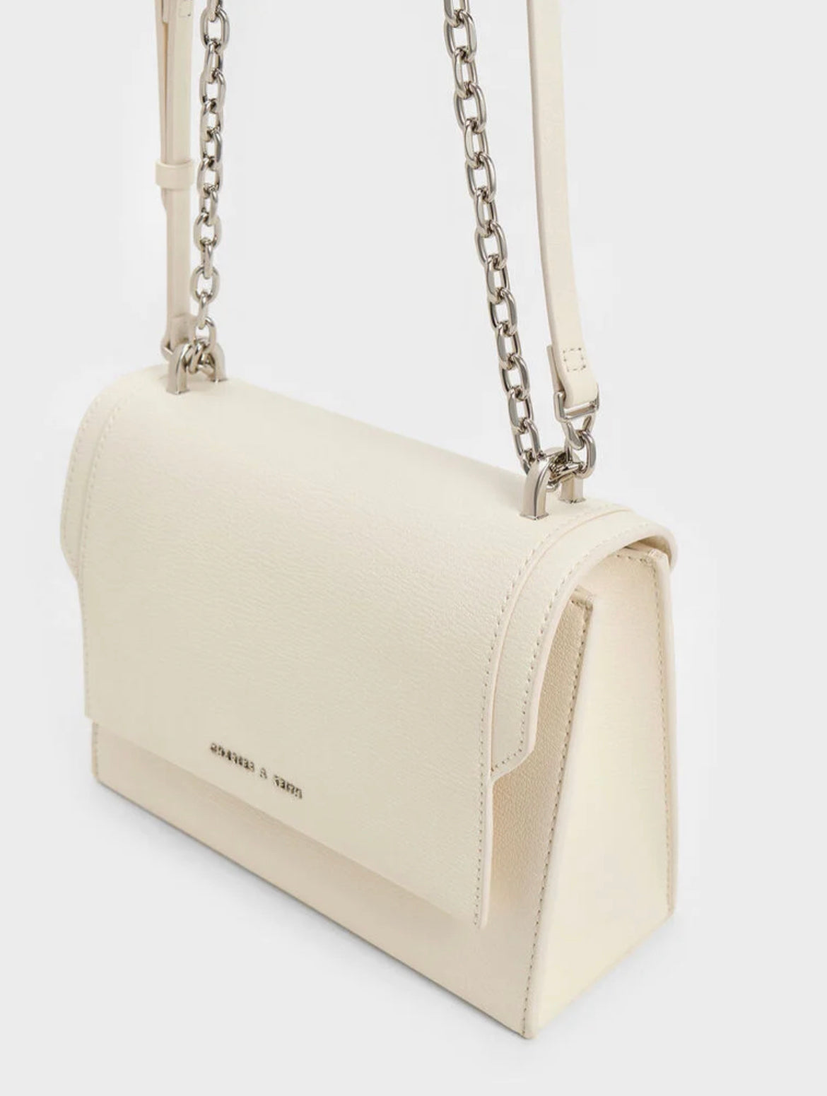 Front Flap Chain Handle Crossbody Bag - Cream