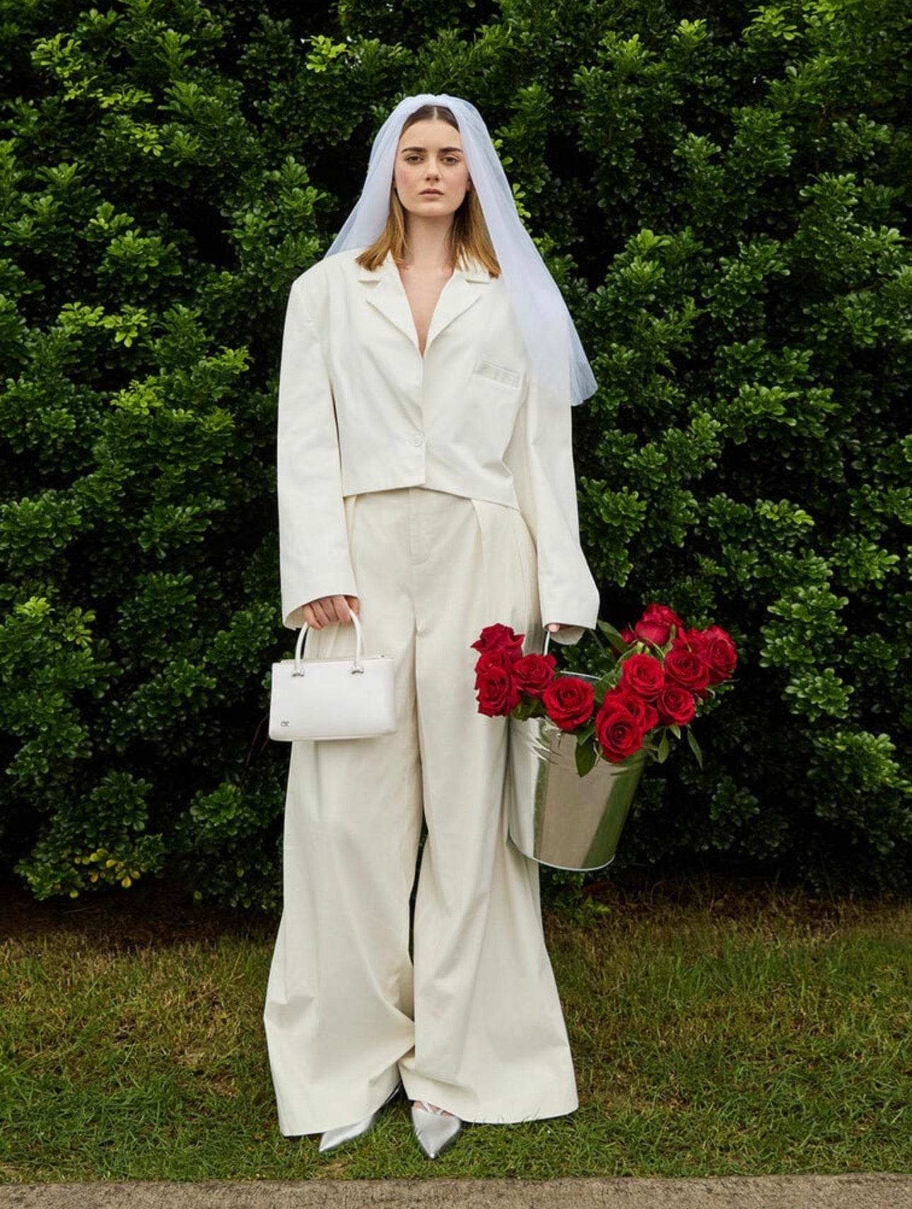 Satin Boxy Tote Bag - White