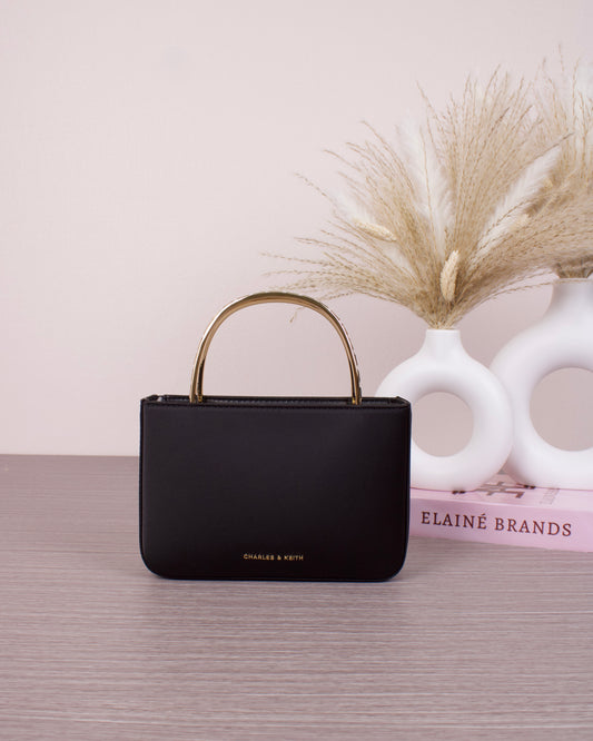 Satin Crystal-Embellished Top Handle Bag - Black