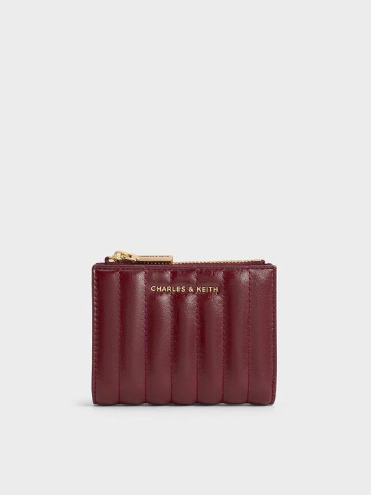 Donna Crinkle-Effect Panelled Top-Zip Wallet - Burgundy