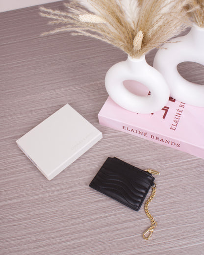 Aubrielle Stitch-Trim Zip Card Holder - Black