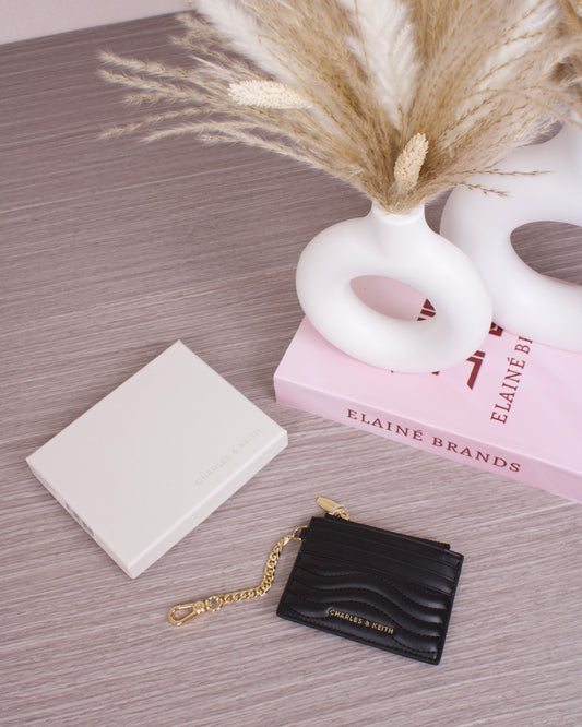 Aubrielle Stitch-Trim Zip Card Holder - Black