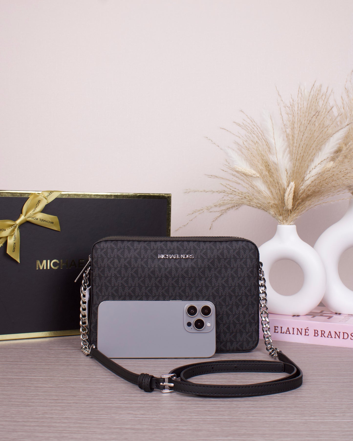 Jet Set Large Printed Logo Crossbody Bag- BLACK