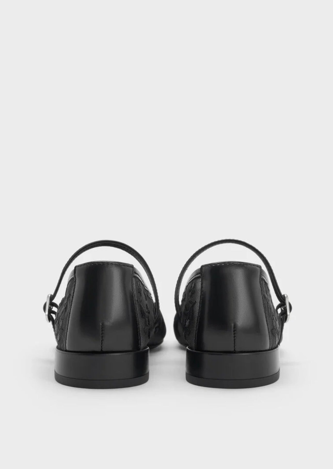 Gertrude Mesh Embroidered Floral Mary Janes - Black