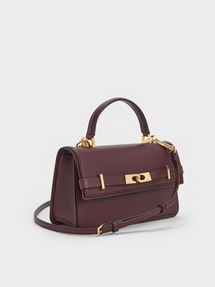 Arlet Belted Top Handle Bag - Wineberry Red