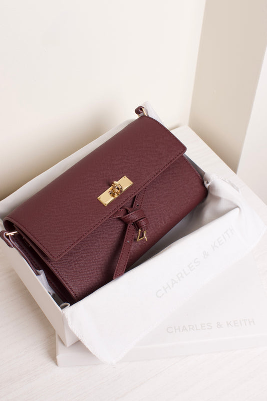 Tricha Knotted-Belt Crossbody Bag - Wineberry Red
