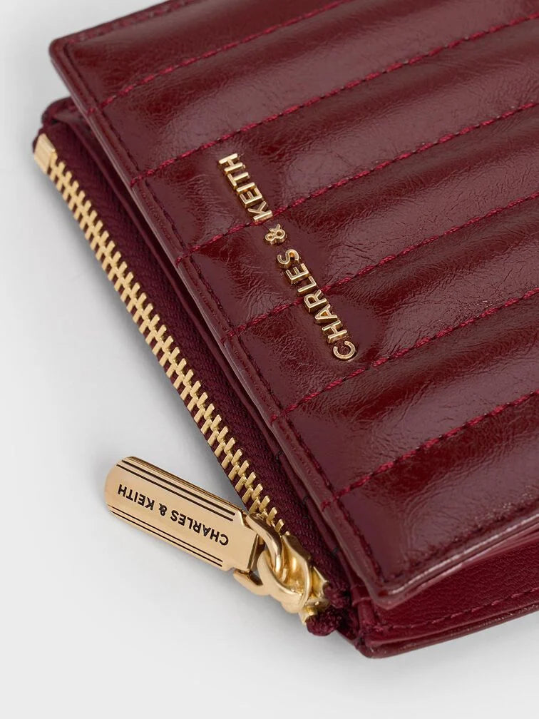 Donna Crinkle-Effect Panelled Top-Zip Wallet - Burgundy