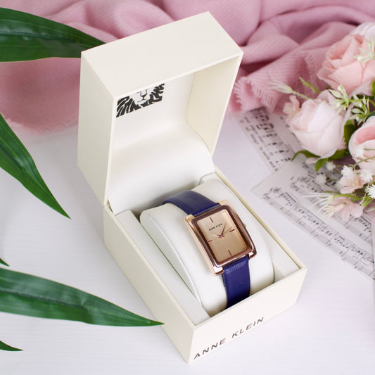 Leather Strap Watch- Navy/Rose Gold
