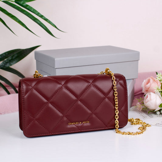 Paffuto Chain Handle Quilted Long Wallet - Dark Chocolate