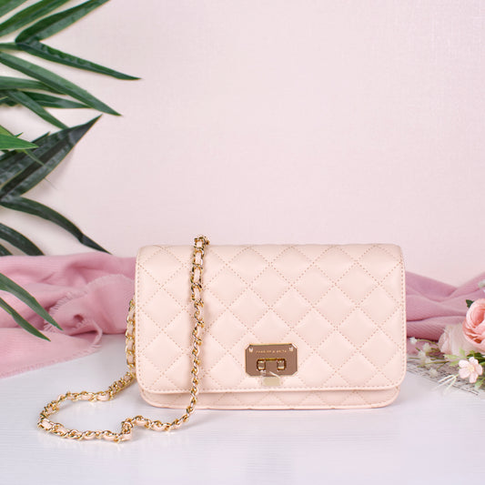 Quilted Flip-Lock Clutch - Nude