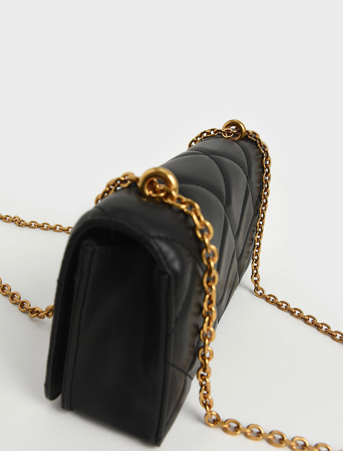 Paffuto Chain Handle Quilted Long Wallet - Black