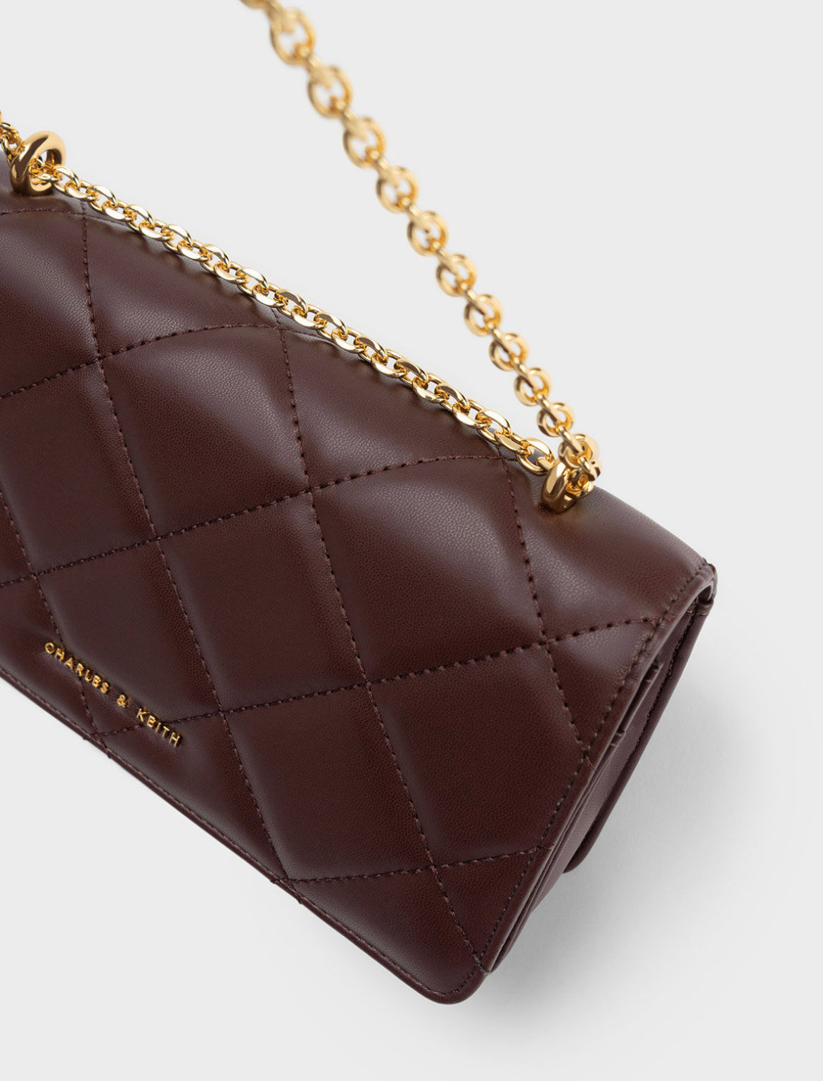 Paffuto Chain Handle Quilted Long Wallet - Dark Chocolate