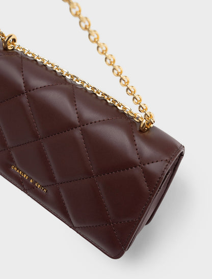 Paffuto Chain Handle Quilted Long Wallet - Dark Chocolate