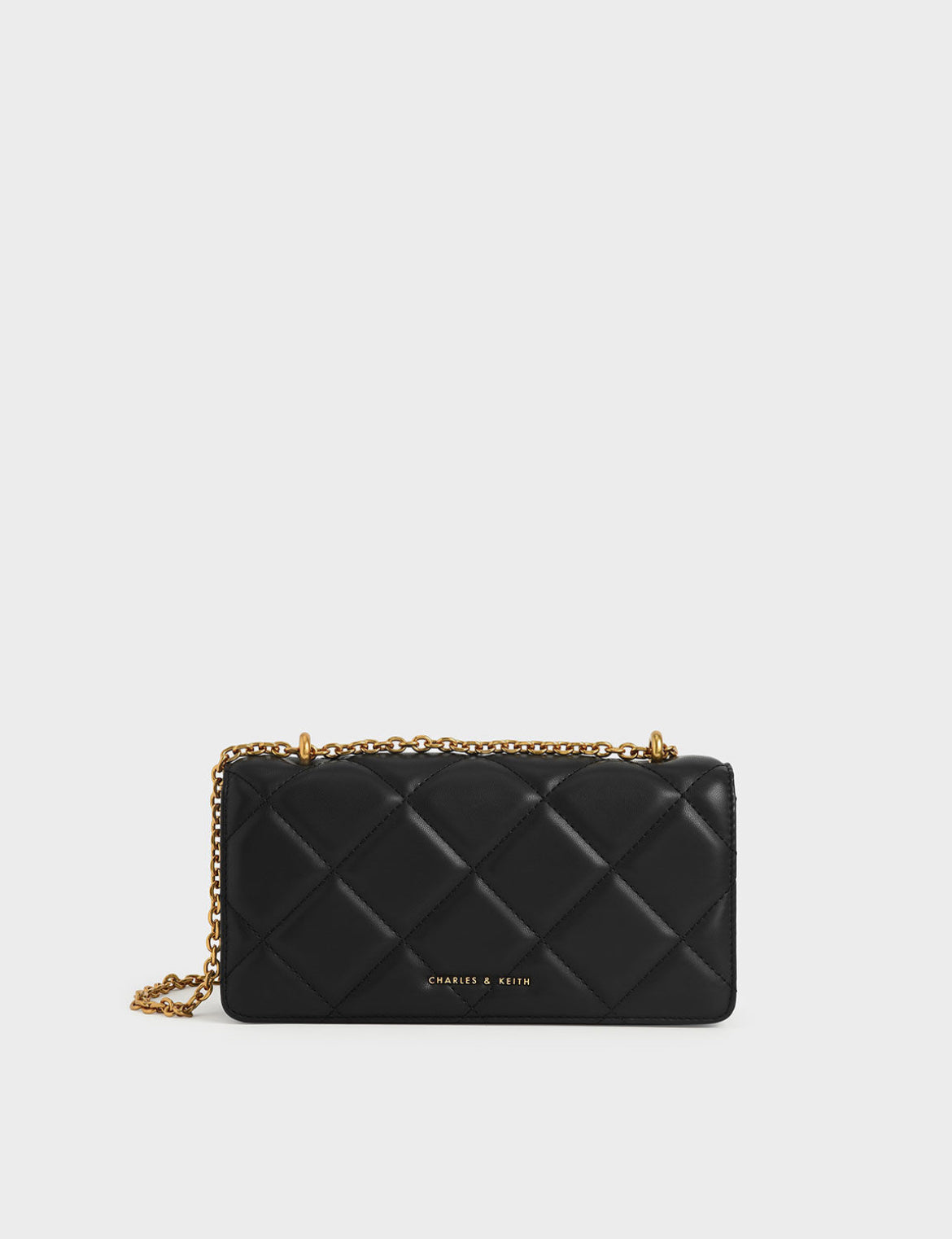 Paffuto Chain Handle Quilted Long Wallet - Black