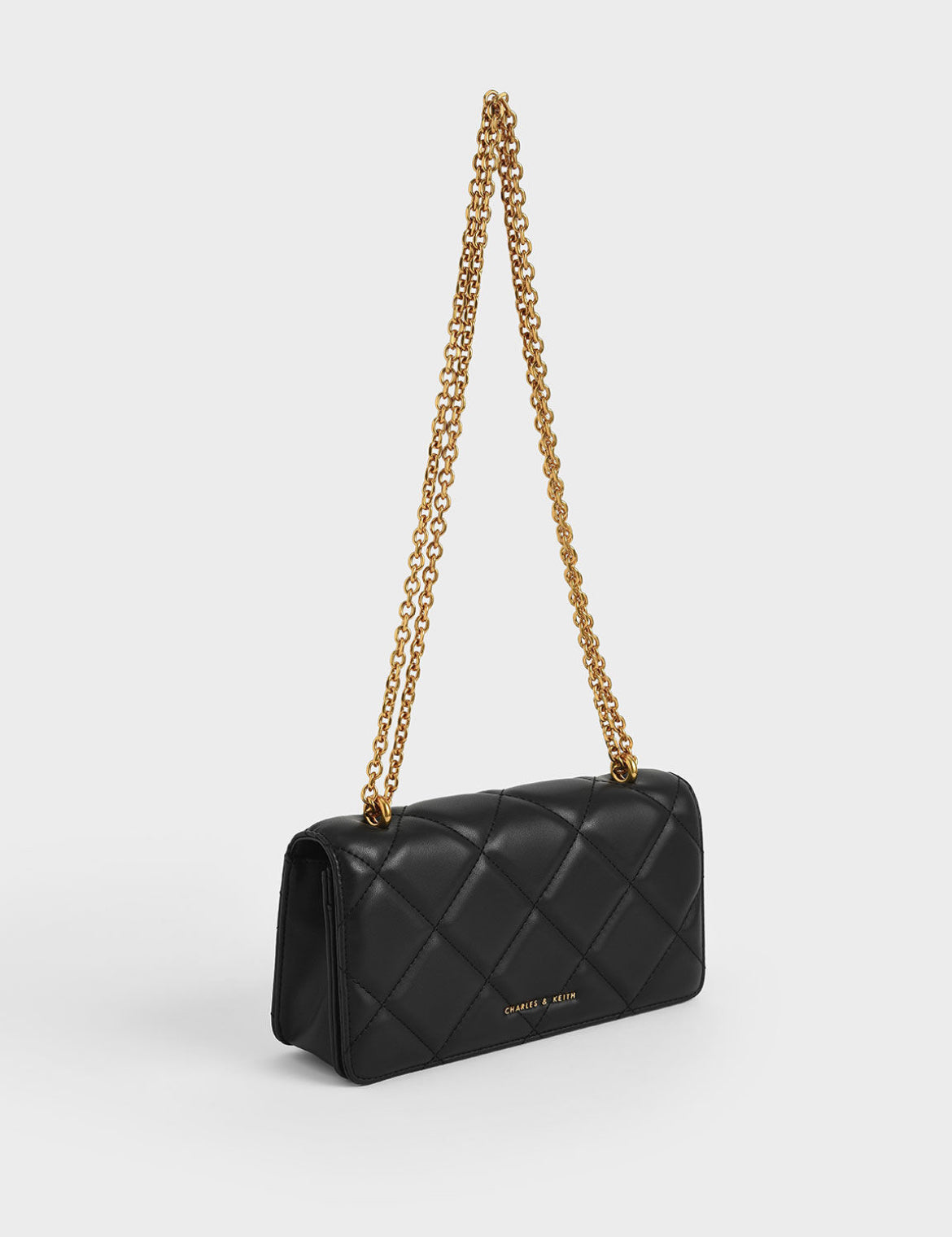 Paffuto Chain Handle Quilted Long Wallet - Black