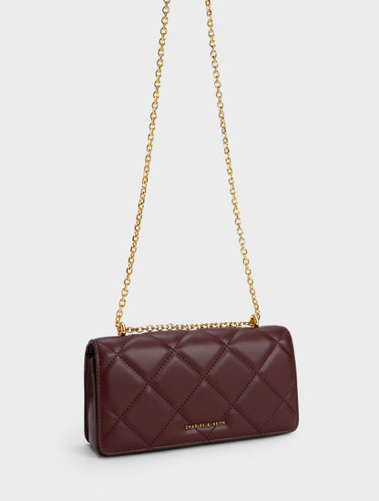 Paffuto Chain Handle Quilted Long Wallet - Dark Chocolate