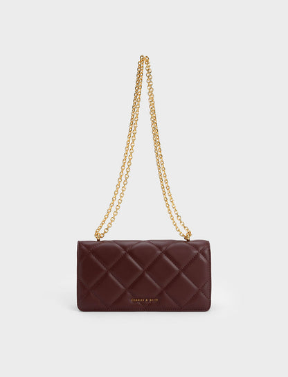 Paffuto Chain Handle Quilted Long Wallet - Dark Chocolate