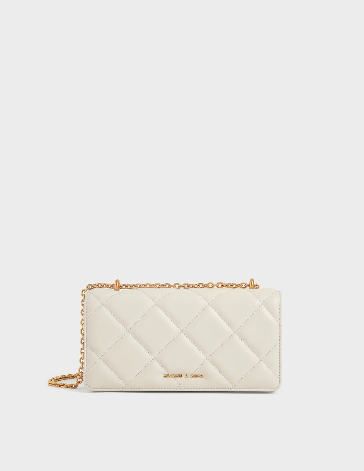 Paffuto Chain Handle Quilted Long Wallet - Cream