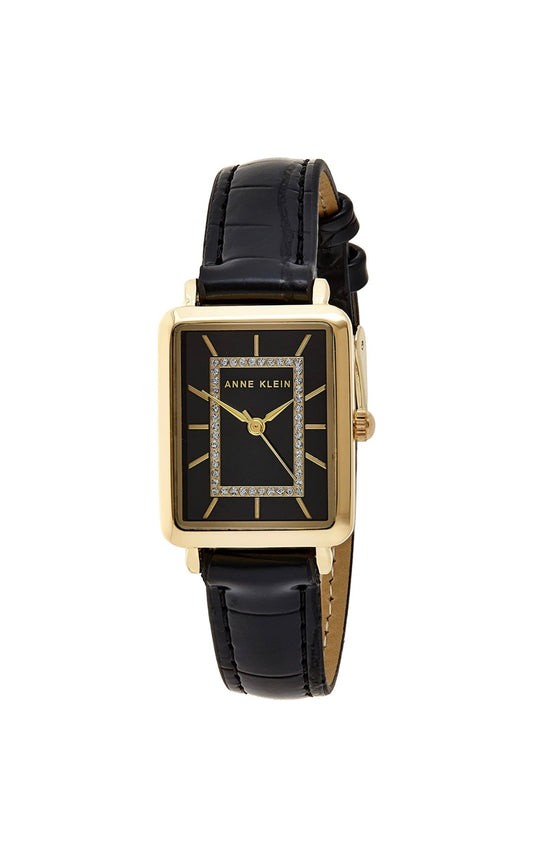 Glitter Accented Croco-Grain Strap Watch – Black/Gold