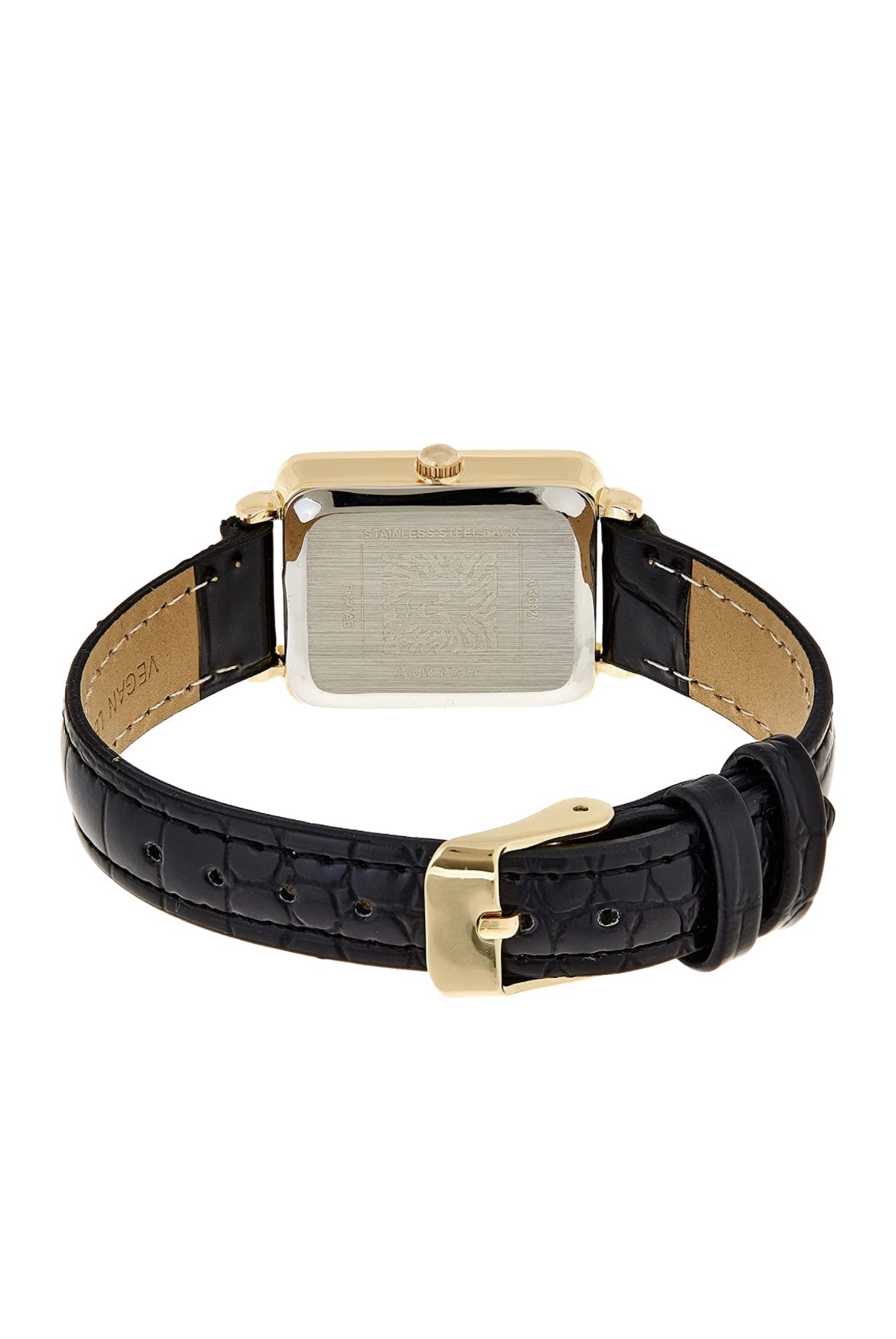Glitter Accented Croco-Grain Strap Watch – Black/Gold