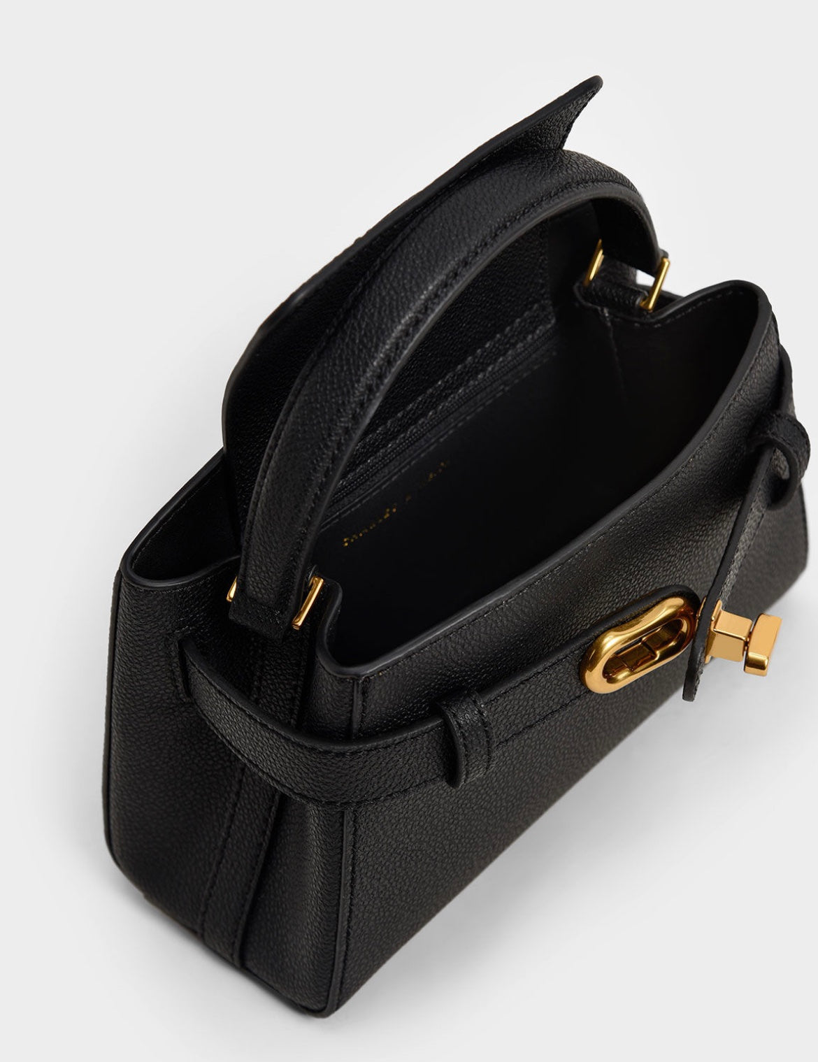 Aubrielle Metallic-Buckle Top Handle Bag – Black
