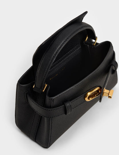 Aubrielle Metallic-Buckle Top Handle Bag – Black