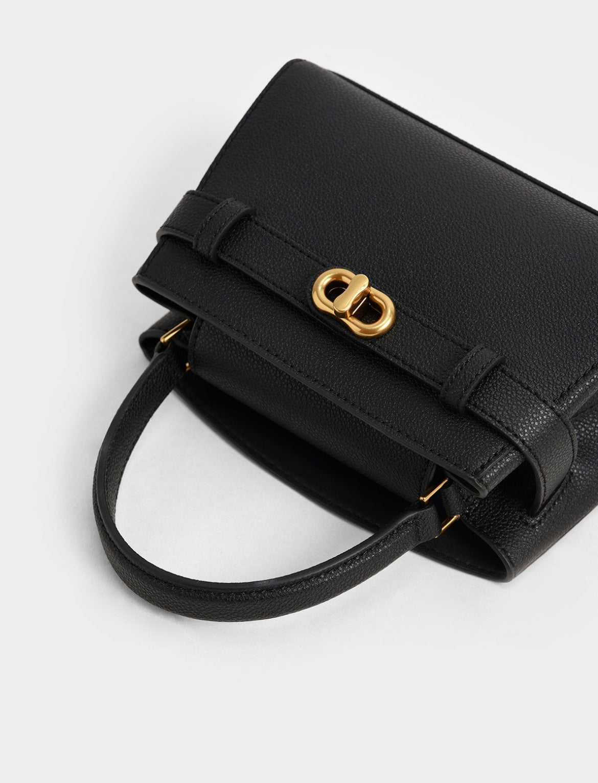 Aubrielle Metallic-Buckle Top Handle Bag – Black