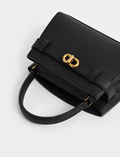 Aubrielle Metallic-Buckle Top Handle Bag – Black