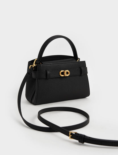 Aubrielle Metallic-Buckle Top Handle Bag – Black