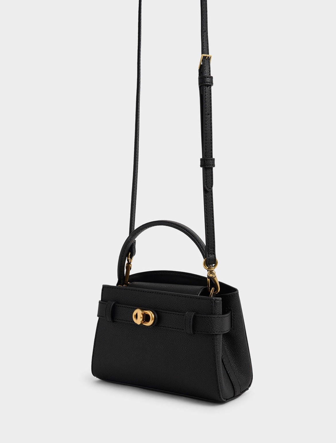 Aubrielle Metallic-Buckle Top Handle Bag – Black