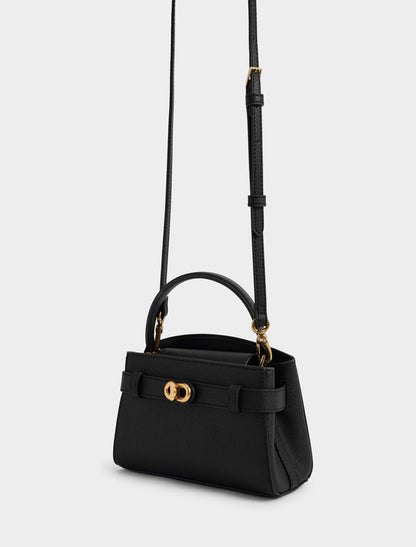 Aubrielle Metallic-Buckle Top Handle Bag – Black